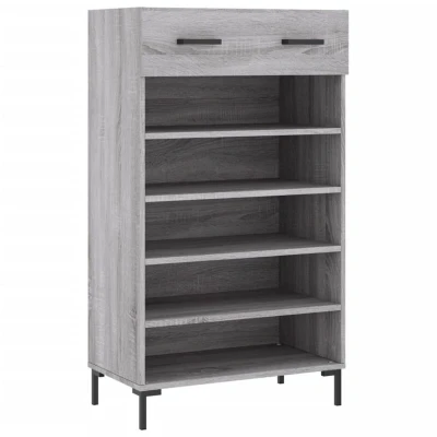 Image of vidaXL Shoe Cabinet in Grey Sonoma Engineered Wood Storage with One Drawer and Five Compartments Iron Feet Handle Suitable for Living Rooms Hallways