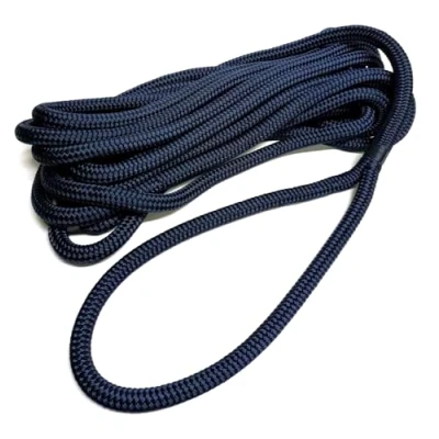 Image of Double Braid 12mm Dockline Polyester on Spliced Mooring rope Dock Lines READY TO USE (Navy Blue, 6mt)