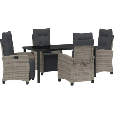 Image of vidaXL 5 Piece Garden Dining Set Grey Poly Rattan