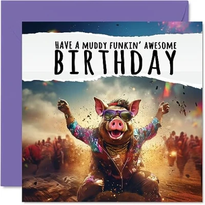 Image of Funny Birthday Cards for Women Men Muddy Funkin&#039; Happy Card Brother Sister Son Daughter Nephew Niece Bestie Wor Colleague, 145mm x Joke Humour Banter Bday Greeting