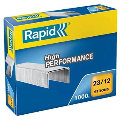 Image of Rapid 23/12mm Strong Staples, For Stapling 60 90 Sheets, Use with Heavy Duty Staplers, Galvanised Wire, Box of 1000, 24870000