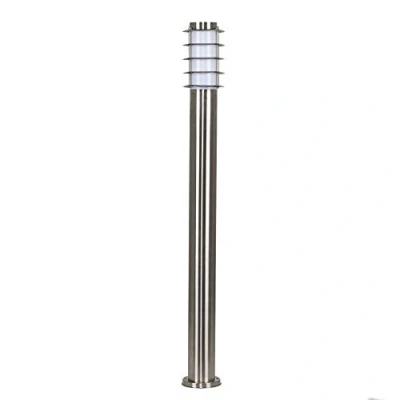 Image of MiniSun Modern Outdoor Stainless Steel 1 Metre Tall Bollard Lantern Light Post Complete with a 4w LED Candle Bulb [6500K Cool White]