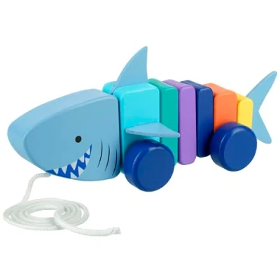 Image of Orange Tree Toys Shark Pull Along Wooden Toy