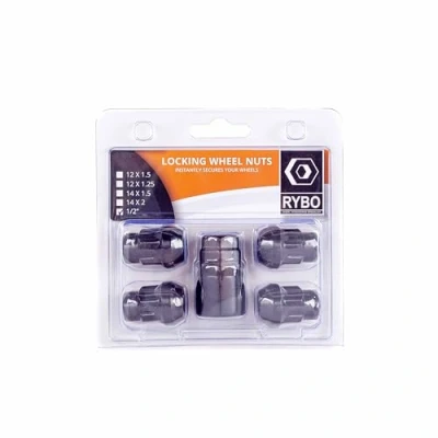 Image of RYBO Set of 4 Alloy Wheel Locking Nuts, Black (1/2 UNF)