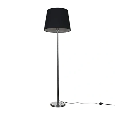 Image of MiniSun Modern Brushed Chrome Metal Standard Floor Lamp with a Black Tapered Shade
