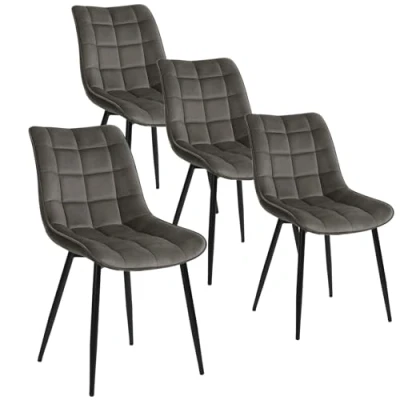 Image of WOLTU Dining Chairs Set of 4 pcs Kitchen Counter Lounge Leisure Living Room Corner Dark Grey Velvet Reception with Backrest and Padded Seat