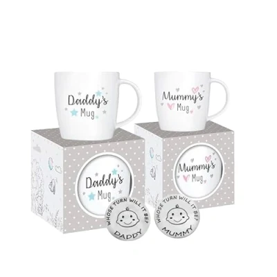 Image of New Parents Set of 2 Mummy and Daddy Mugs Gifts for Mum Mums Dad Mug Christmas Includes Decision coin (Mummy &amp; Daddy)