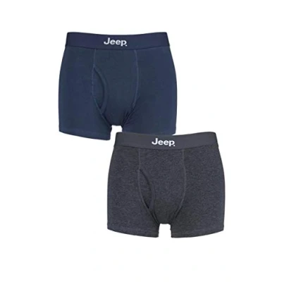 Image of 2 Pack Navy / Charcoal Cotton Plain Fitted Key Hole Trunk Boxer Shorts Men&#039;s Small Jeep