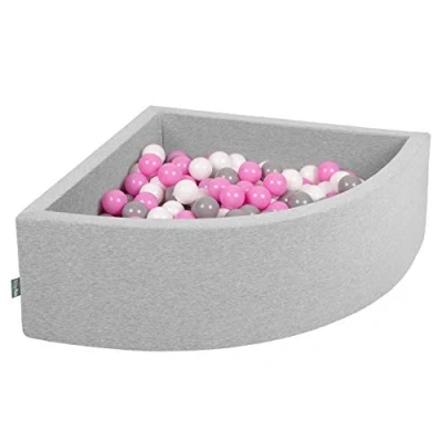 Image of KiddyMoon Soft Ball Pit Quarter Angular 90X30cm/200 Balls ∅ 7Cm / 2.75In For Kids, Foam Pool Baby Playballs, Made In EU, Light Grey:Grey/White/Pink
