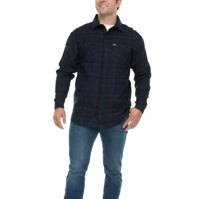 Image of Wrangler Big and Tall Flannel Shirt for Men Mens Button Down Plaid Shirt, Navy/Black, 2X