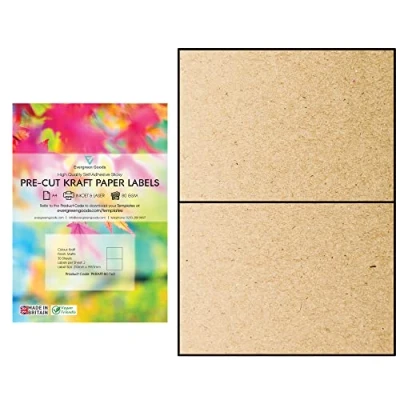 Image of Evergreen Goods A4 Precut Kraft Matte Self Adhesive Paper Inkjet &amp; Laser Printable Strong Sticky Back Multi Purpose Printing Labels 1x2, 2 per A4: 600 in Total 300 Sheets