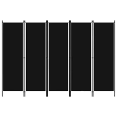 Image of vidaXL 5 Panel Room Divider, Black Iron Frame with Fabric Screens, Flexible Partition/Privacy Screen, Industrial Modern Style, 250x180 cm