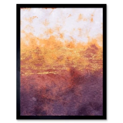 Image of Wee Blue Coo Abstract Purple Yellow Gold Watercolour Art Print Framed Poster Wall Decor 12X16 Inch