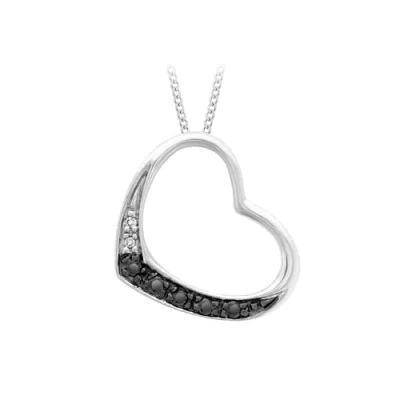 Image of Carissima Gold Women&#039;s 9 ct White Black and Diamond Open Heart Pendant on Adjustable Chain Necklace of 41 cm/16 inch 46 cm/18