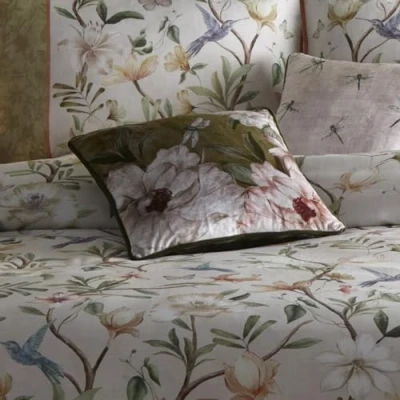 Image of Appletree Red Floral Velvet Cushion (43 x 43cm) Two Designs Dragonflies Matching Duvet Bedding Available Evelina Collection
