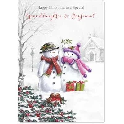 Image of doodlecards Granddaughter &amp; Boyfriend Christmas Card Two Snowmen Medium Size with Plain Envelope