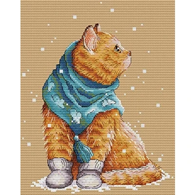 Image of Awesocrafts Cross Stitch Stamped Kits Winter Cat Easy Patterns Stitching Embroidery Needlework Kit Supplies