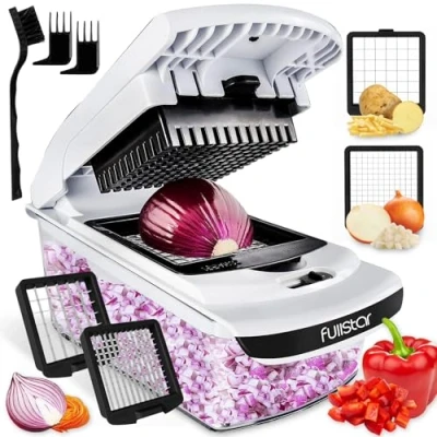 Image of Vegetable Chopper Cutter Veggie Onion Salad Food Manual Potato Chipper Veg and Dicer Kitchen Tools &amp; Gadgets (2 in 1 White)