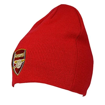 Image of Arsenal FC Official Adults Knitted Football Crest Winter Beanie Hat (One Size) (Red)