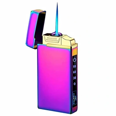 Image of Windproof Dual Arc Electric Lighter, Jet Flame Torch Butane Lighter with LED Flashlight 3 in 1 USB Rechargeable Battery Indicator, Good for Cigarette Cigar Candle Sliver
