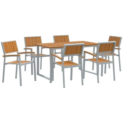 Image of vidaXL 7 Piece Garden Dining Set Grey Steel and Solid Wood Acacia
