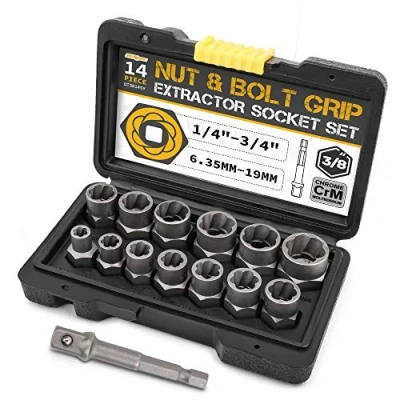 Image of Hi Spec 14pc Nut &amp; Bolt Extractor Set Socket for Broken, Stripped Stuck Fasteners, Head Sizes 6.35 19mm / 1/4 3/4