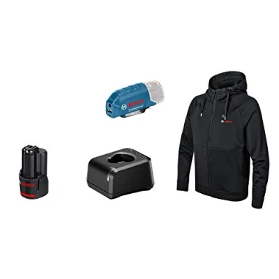 Image of Bosch Professional Heated Hoodie GHH 12+18V XA (inc. USB Charger adapter GAA 12V 21 + GBA 2.0Ah Battery GAL 20 Charger, in Box) Size S