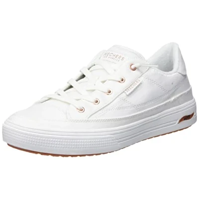 Image of Skechers Women&#039;s Arch FIT Arcade Sneaker, White Canvas/Rose Gold Trim, 6.5 UK