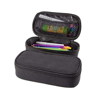 Image of Large big capacity pencil case pouch organiser for school, office, stationery Black