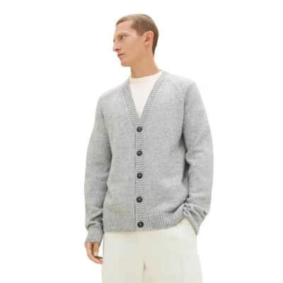 Image of TOM TAILOR Men&#039;s 1039712 Cardigan Sweater, 12035 Grey Heather Melange, S