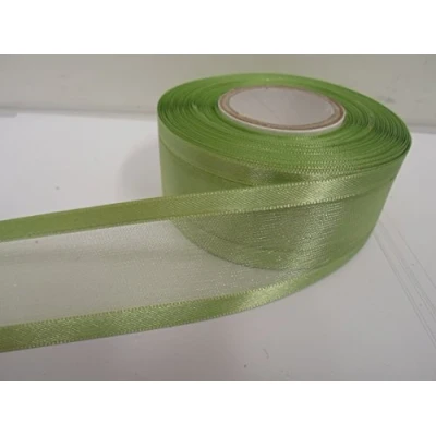 Image of 2 metres x 40mm Edged Organza Ribbon Sage Light Green Double Sided Satin Edge Sheer 40 mm 4cm