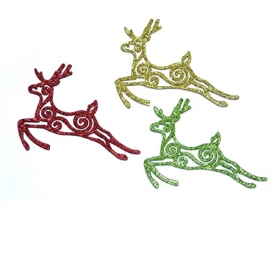 Image of Gifts 4 All Occasions Limited SHATCHI 3pcs Glitter Reindeer Christmas Tree Xmas Party Hanging Ornament Decorations, Multi, 511