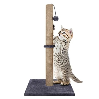 Image of Trintion Cat Scratching Post 74cm 29&quot; Foldable Bottom Tall Claw Scratcher with 1 Toy Ball Natural Sisal Scratch Pole and Soft Carpet Covered Heavy Base Modern Stable Design for Cats Gray