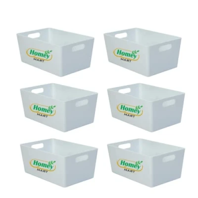 Image of Studio Basket 4.02 Rectangular Ice White Plastic Storage Baskets Kitchen Home &amp; Office Tidy Organiser 25x17x11cm Set of 6