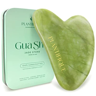 Image of Plantifique Gua Sha Jade Tool for Face Stone GuaSha Massager Women &amp; Men Your Skincare Routine Anti Aging Massage Facial Skin Care Products