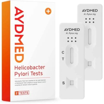 Image of 2 x Aydmed Helicobacter Pylori Tests H Test Kit for Home Self Faecal Screening of Stomach Ulcers &amp; Gastritis Ulcer Results in 10 Minutes 98% Accuracy CE Certified