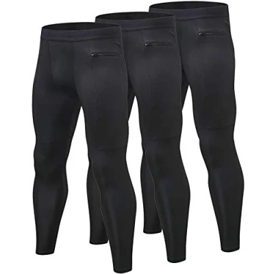 Image of Mens Compression Activewear Pants Cool Dry Workout Training Leggings Running Gym Baselayer Tights Men Yoga Pant with Zip Pockets