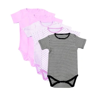 Image of NIYS Unisex Bodysuits Shortsleeved Comfortable Soft 100% Cotton Vests Onesies for 0 to 24 Months Baby Boys and Girls (Pack of 5) (Colour 3, 3M)