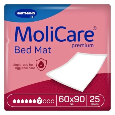 Image of MoliCare Premium Bed Mat, Incontinence Absorbency 7 Drops, Size 60x90cm, Pack of 25