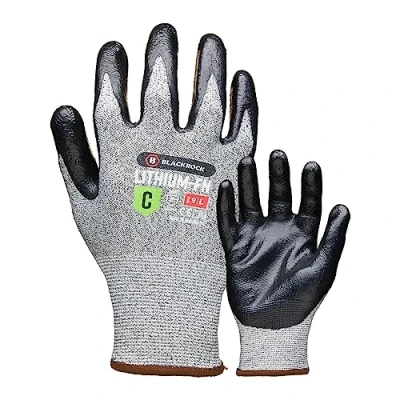 Image of Blackrock Lithium FN High Dexterity Cut Resistant Work Gloves, Anti Glass Fibre Lining for Level C Knife, Blade Protection, Flat Nitrile Coating Flexibility and Grip, Black/Grey, XL