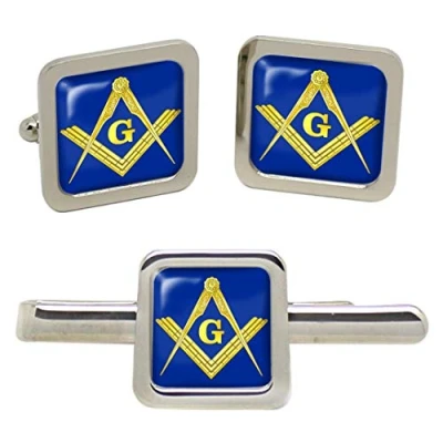 Image of Masonic Square and Compasses Cufflinks Tie Clip Set
