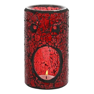 Image of ZALE YARDLEY Wax Melt Burner, Red Crackle Glass Design Oil Round Tea light, for Room Décor, Ornaments, Made with (Pillar Crackle)