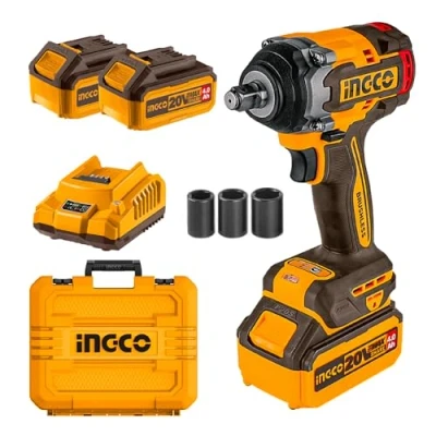 Image of Ingco Brushless Impact Wrench 500Nm Nut Busting Torque 650Nm, 20V Cordless 1/2Inch Battery Gun, 2200RPM with 2Pcs 4.0Ah and 1Pcs Fast Charger CIWLI2050
