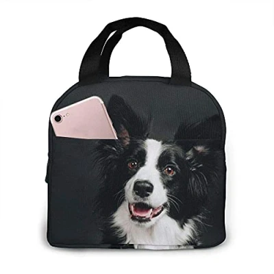 Image of LOUJIN Lunch Bag Young Border Collie Dog Tote Boxes Reusable Insulated Cooler Water Resistant Thermal Meal Snack