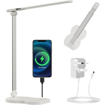 Image of Desk Lamp Bedside Dimmable Table Eye Caring LED Lamps with USB Charging Port and 10 Brightness Levels x 5 Colour Modes Touch Control Adjustable for Home Office Study Reading Auto Timer