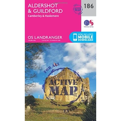 Image of Landranger Active 186 Aldershot &amp; Guildford, Camberley Haslemere Map With Digital Version
