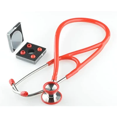 Image of Professional Cardiology Stethoscope Stainless Steel Non Chill Chest piece (Red)
