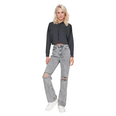 Image of Trendyol Women Young High Waist Wide Leg 90&#039;s Jeans Grau