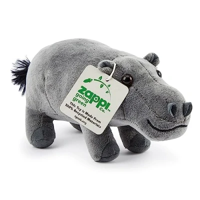 Image of Zappi Co 100% Recycled Plush Hippo Toy (23cm Length) Stuffed Soft Cuddly Eco Friendly animals Collection For New Born Child First kid