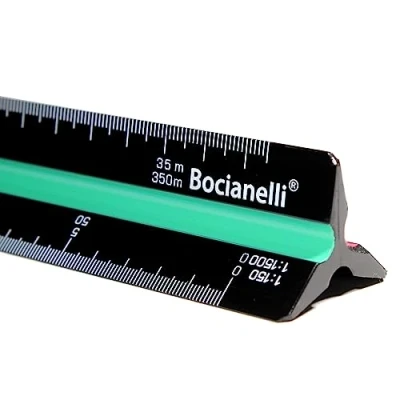 Image of Bocianelli Plastic 30cm Triangular Ruler, Metric, 12 Scales for Architects Engineers, Black with White Letters
